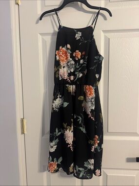 Lush Black Floral Spaghetti-Strap Midi Dress